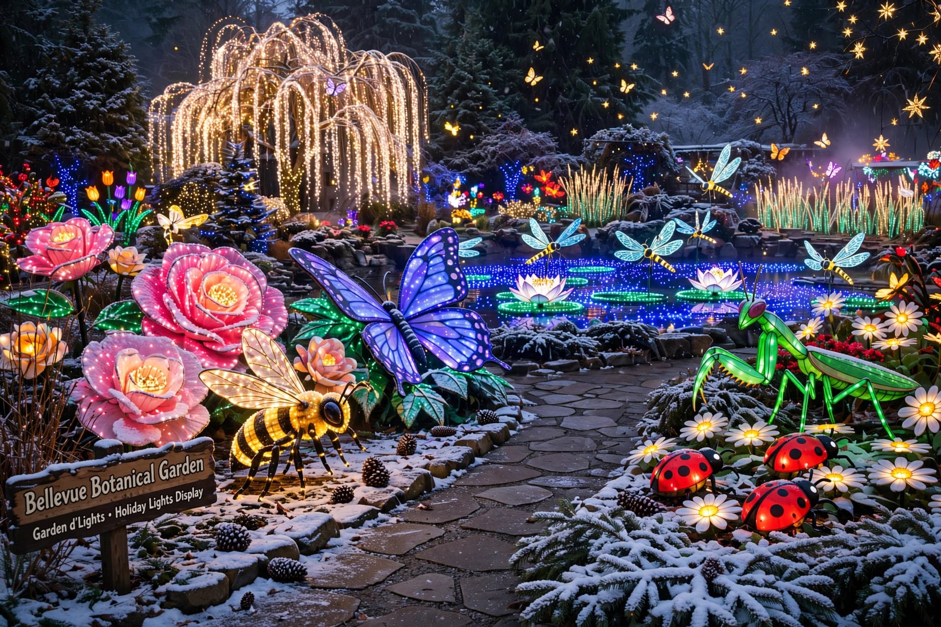 Garden d'Lights — winter lights shaped into garden creatures