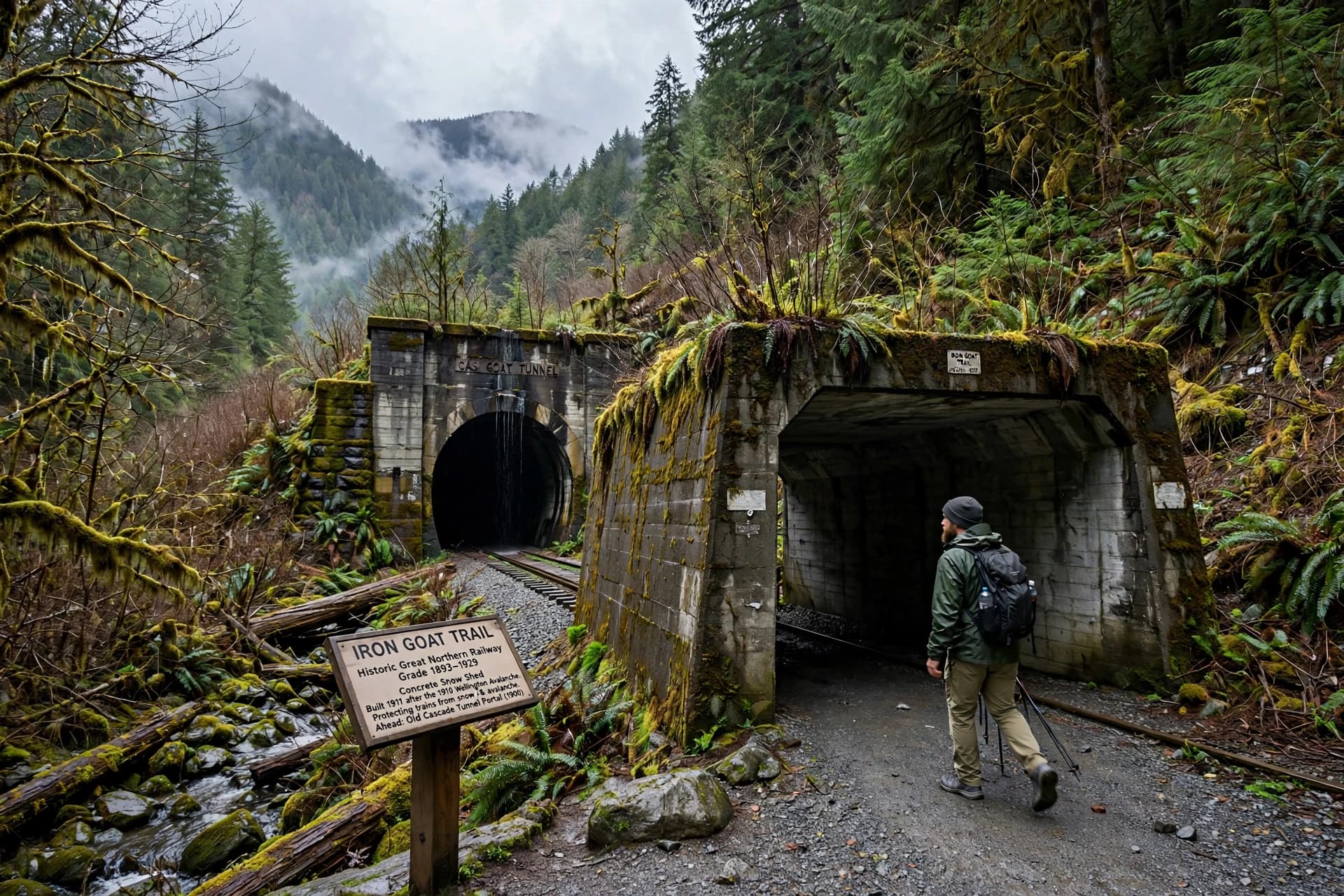 The Iron Goat Trail — concrete snow sheds and tunnels along the old Great Northern grade